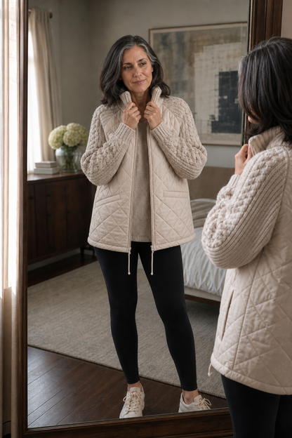 Domitille - Knit-Panel Quilted Patchwork Puffer