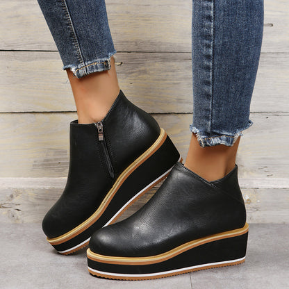 Women's black chunky heel ankle boots with side zipper