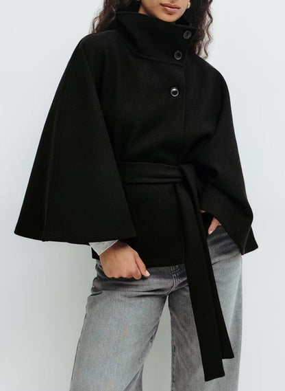 Women's high neck batwing trench coat with belt