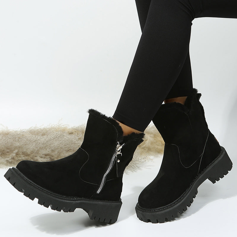 Women's plush snow boots with side zip