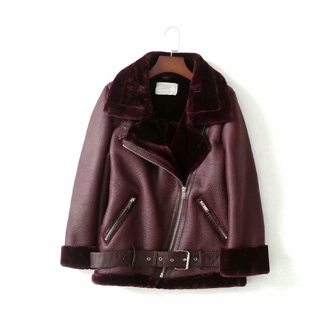 Women's motorcycle jacket with polo collar, front view