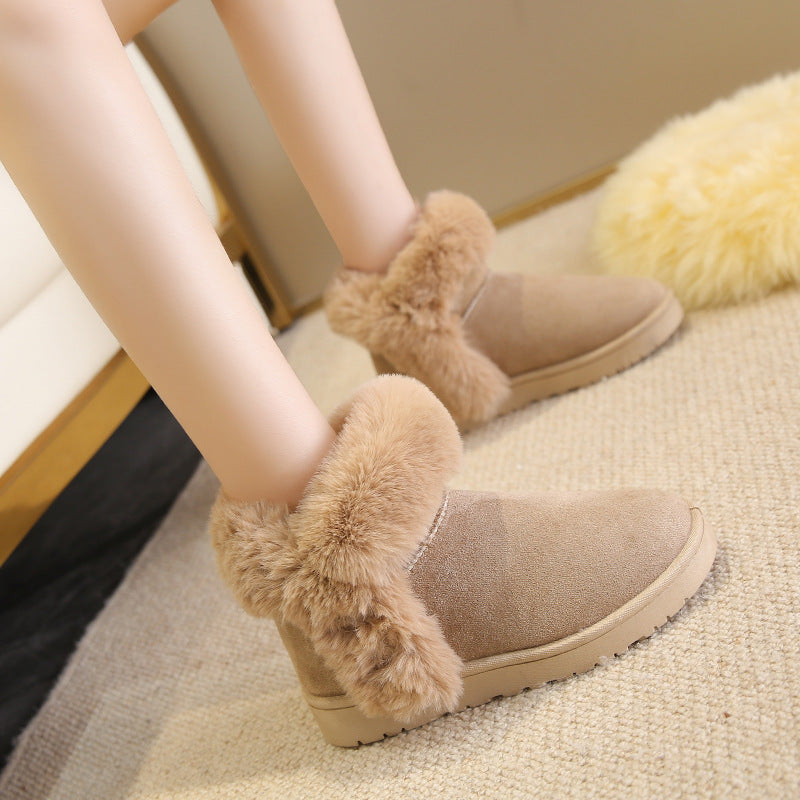 Black slip-on women's winter ankle boots with round toe