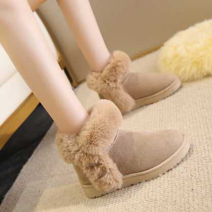 Black slip-on women's winter ankle boots with round toe