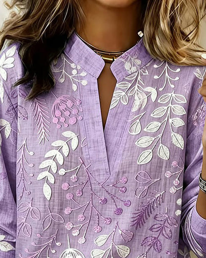 Women's draped V-neck floral blouse