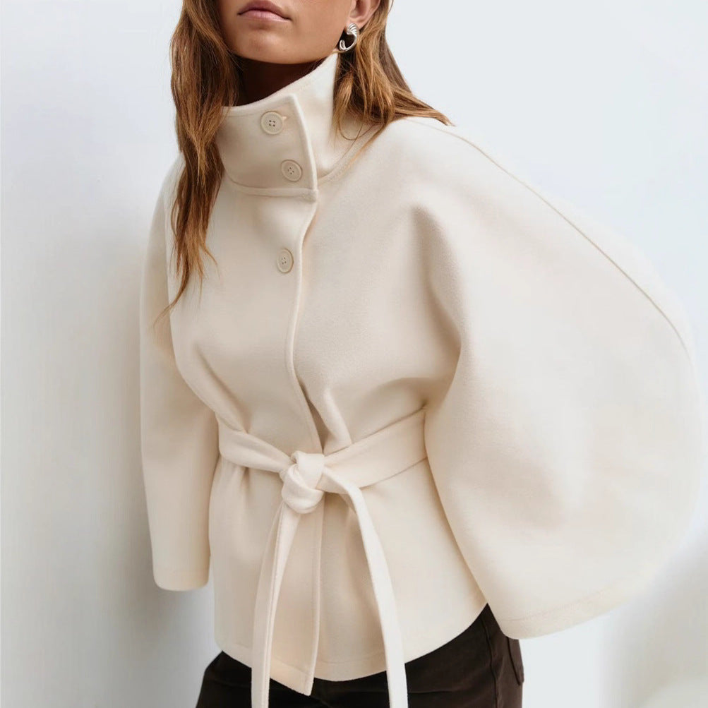 Women's high neck batwing trench coat with belt