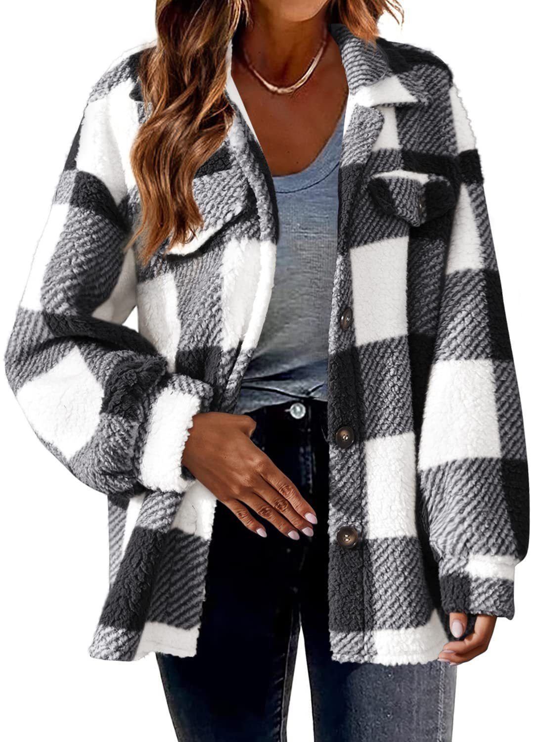 Women's plaid blazer jacket with turndown collar