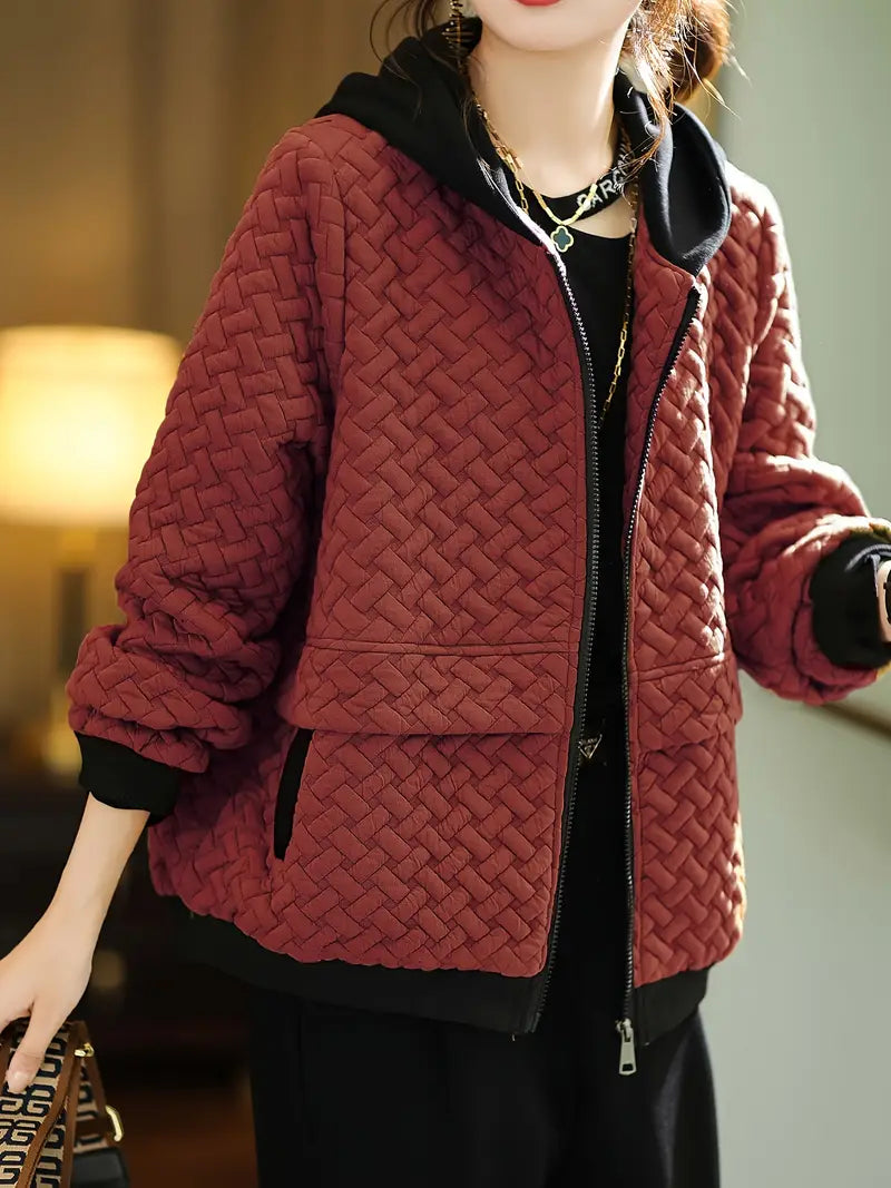 Alienor - Quilted Hooded Coat with Contrast Trim