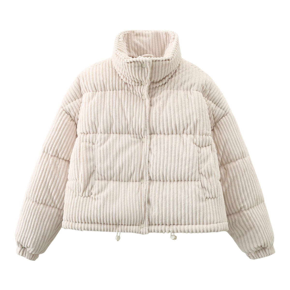 Women's corduroy puffer coat, loose fit, long sleeves