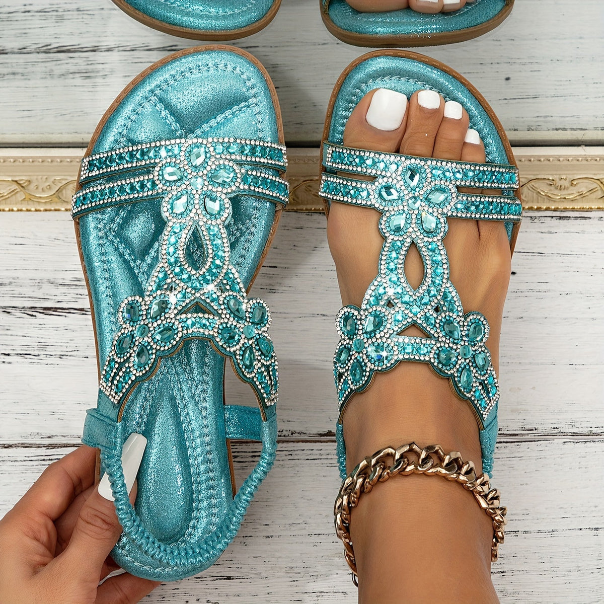 Women's boho-style orthopedic sandals with cushioned footbed - sky blue