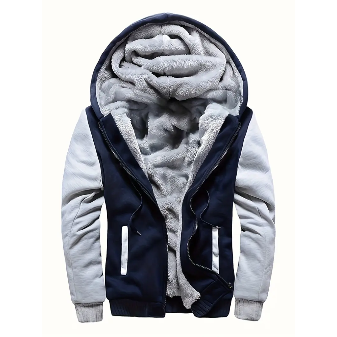 Fleece hooded jacket for men - sea blue