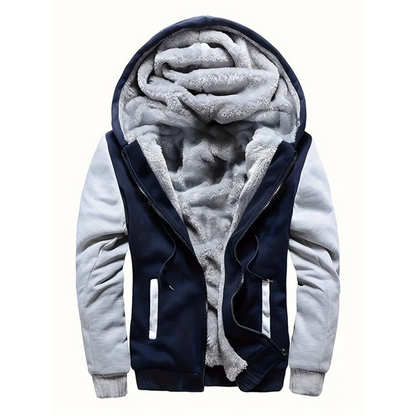 Fleece hooded jacket for men - sea blue