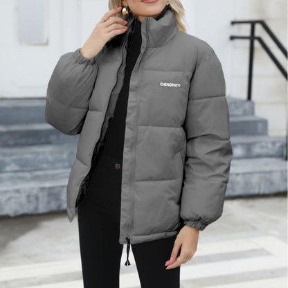 Women's loose fit windproof winter coat in solid color