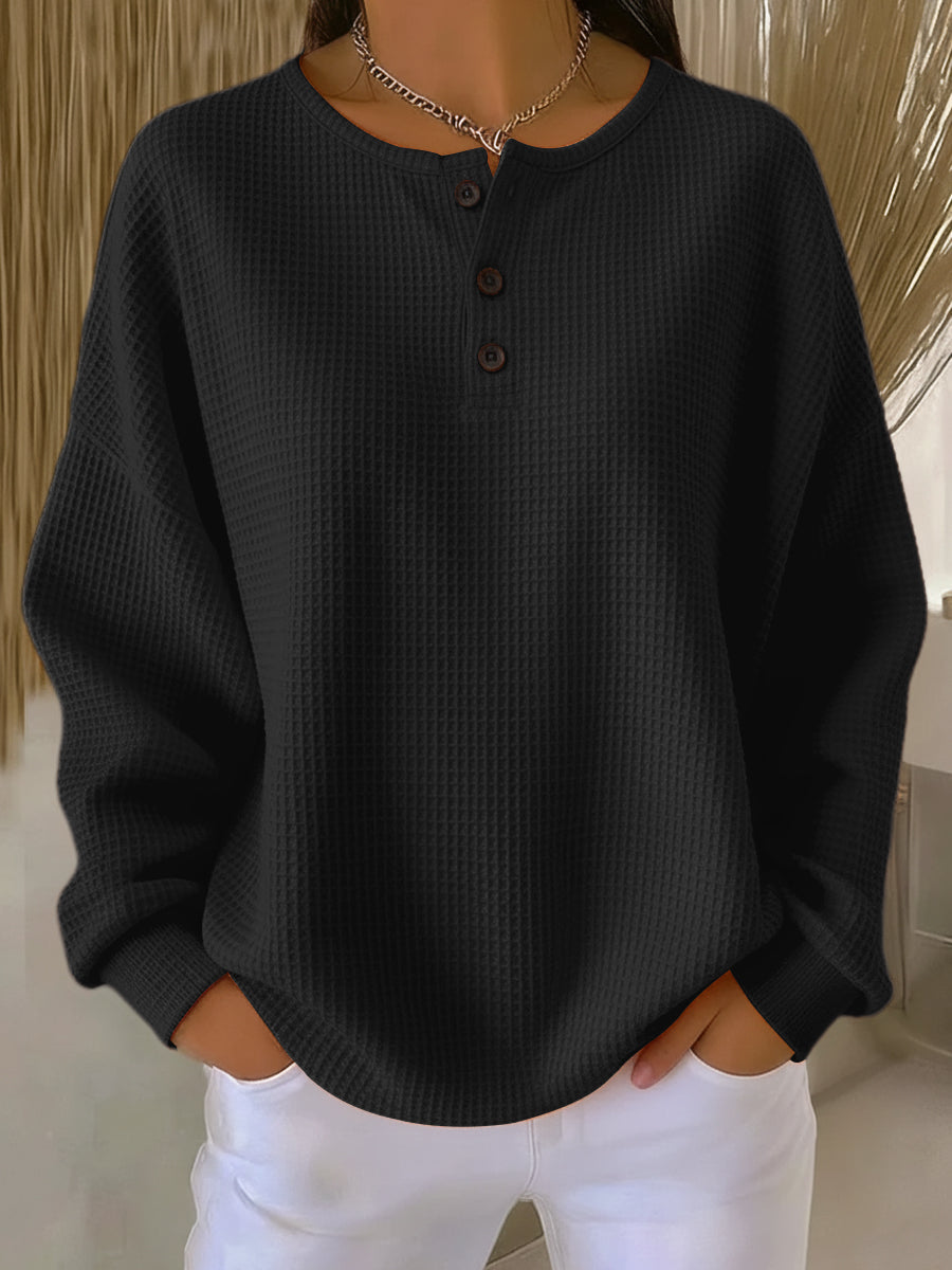Eilidh - Waffle Knit Henley Sweatshirt