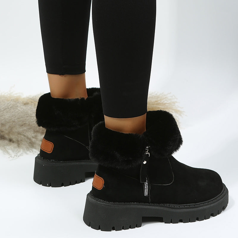 Women's plush snow boots with side zip