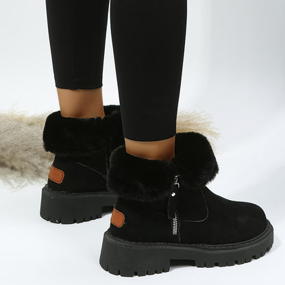 Women's plush snow boots with side zip