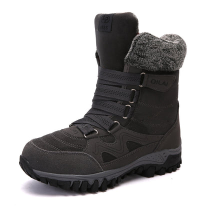 Women's black lace-up winter snow boots with plush lining