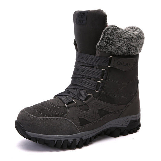 Women's black lace-up winter snow boots with plush lining