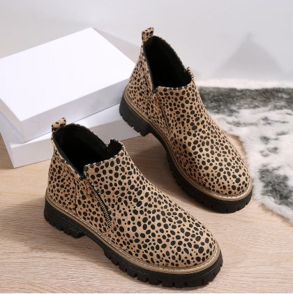 Women's chunky heel suede ankle boots with side zipper
