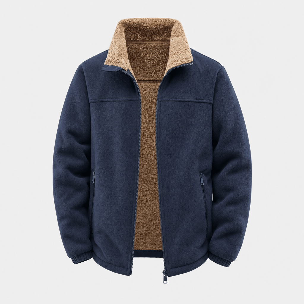 Men's sherpa lined fleece jacket with stand collar