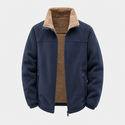 Men's sherpa lined fleece jacket with stand collar