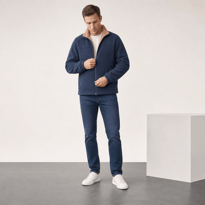 Men's sherpa lined fleece jacket with stand collar