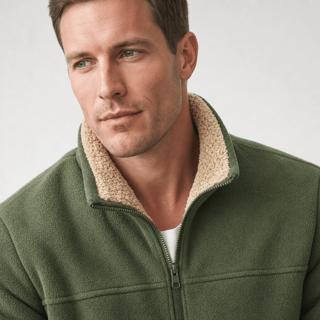 Men's sherpa lined fleece jacket with stand collar