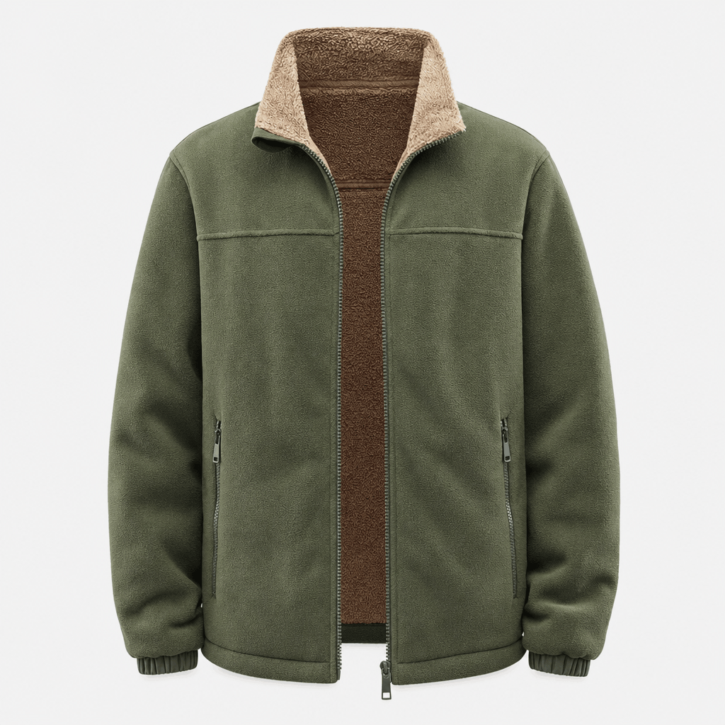 Men's sherpa lined fleece jacket with stand collar