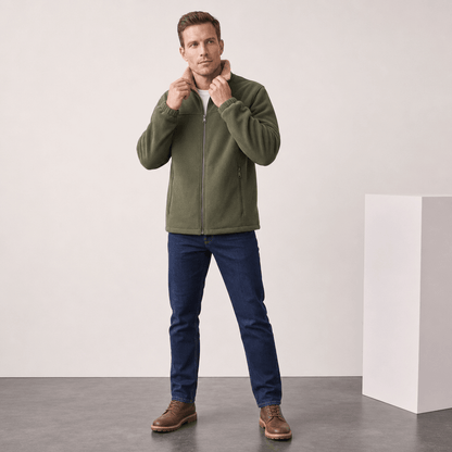 Men's sherpa lined fleece jacket with stand collar