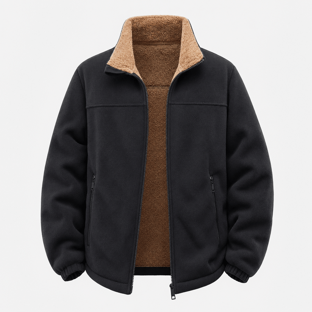 Men's sherpa lined fleece jacket with stand collar