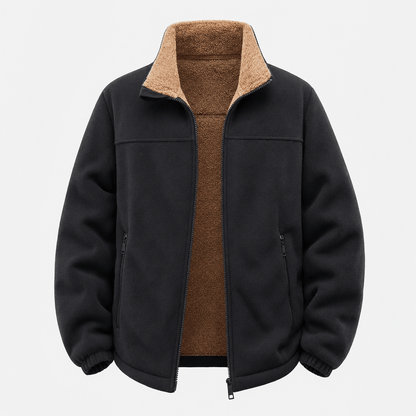 Men's sherpa lined fleece jacket with stand collar