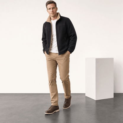 Men's sherpa lined fleece jacket with stand collar