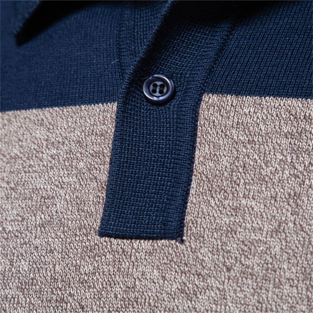 Men's striped long sleeve knit polo sweater