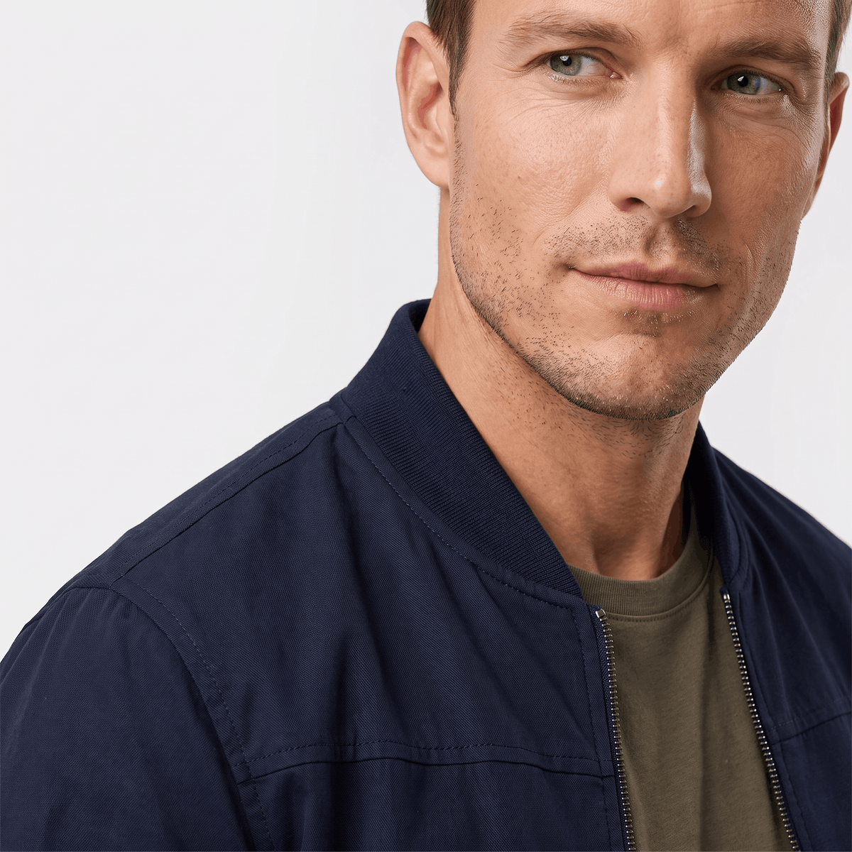 Suede bomber jacket for men with ribbed collar