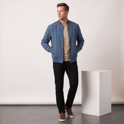 Suede bomber jacket for men with ribbed collar