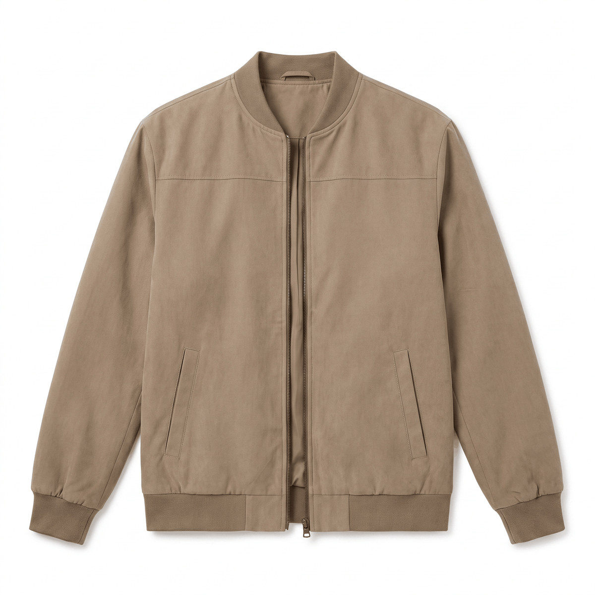 Suede bomber jacket for men with ribbed collar