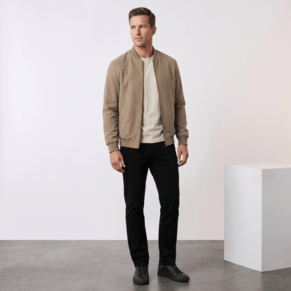 Men's suede bomber jacket with welt pockets
