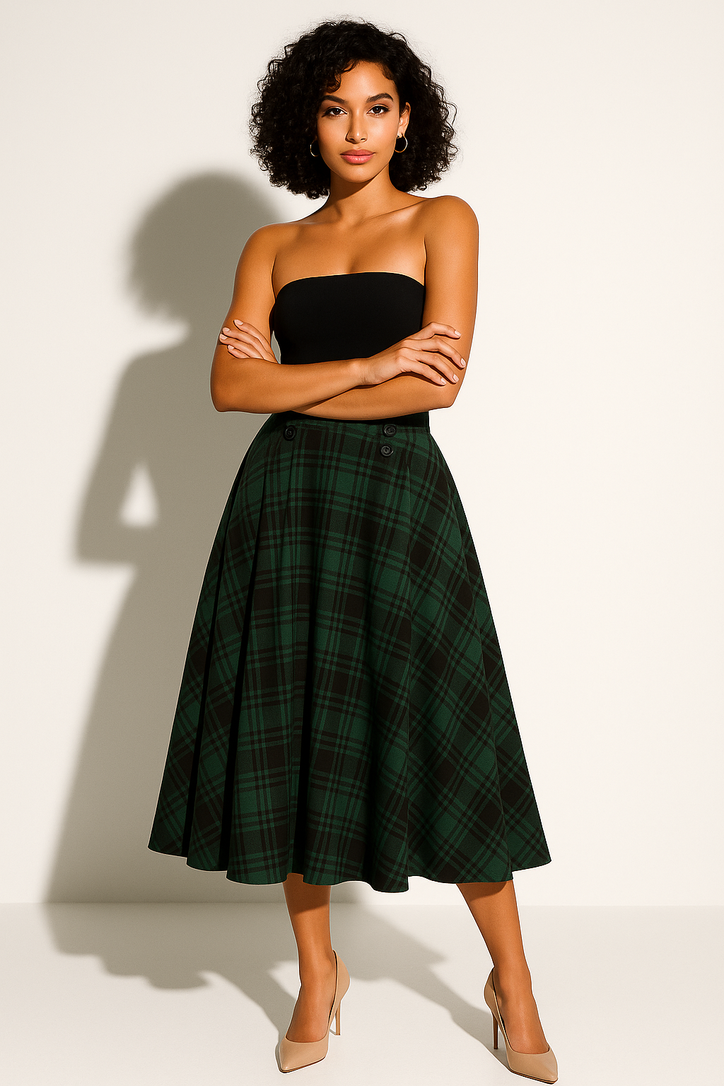 Jeanne - Checked A-Line Midi Skirt
