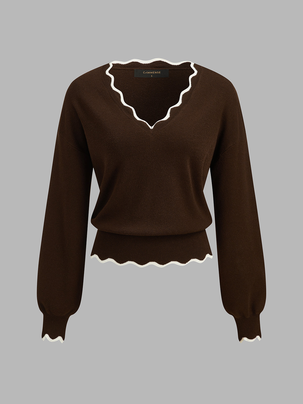 Dulcie - Scallop-Trim Stretch Knit Sweater