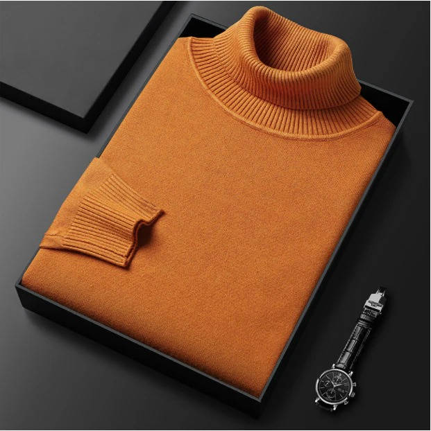 Men's knit turtleneck sweater - orange