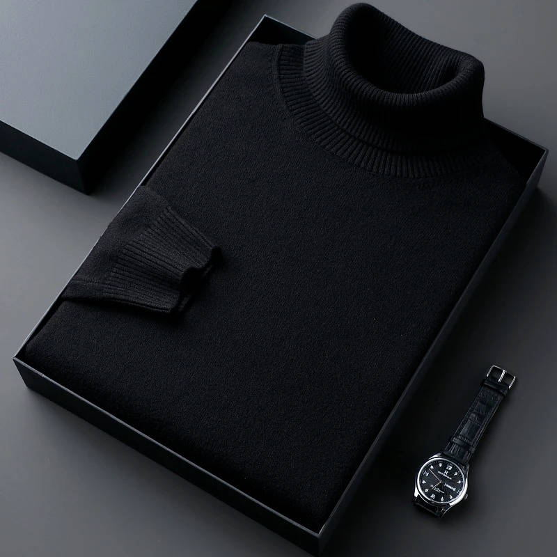 Men's knit turtleneck sweater - black