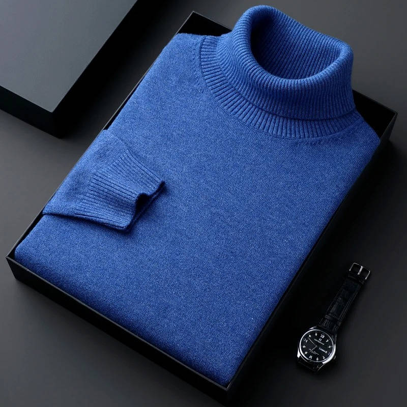 Men's knit turtleneck sweater - blue