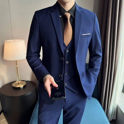 Men's slim fit three piece business suit - blue a