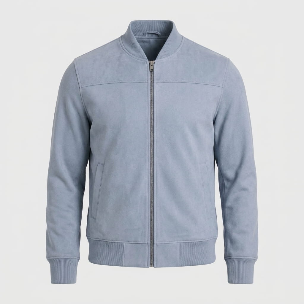 Men's suede effect bomber jacket with rib collar