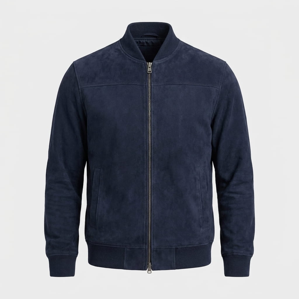 Men's suede effect bomber jacket with rib collar