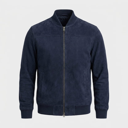 Men's suede effect bomber jacket with rib collar