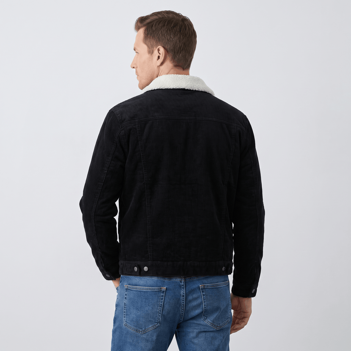 Corduroy Jacket with Sherpa Collar for Men