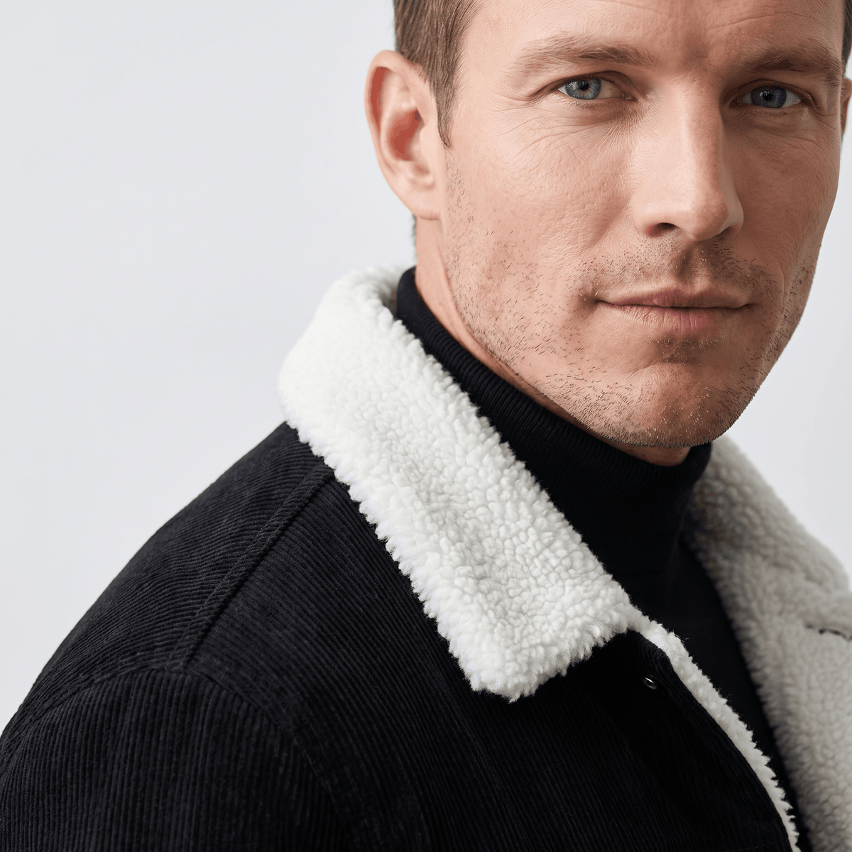 Corduroy Jacket with Sherpa Collar for Men