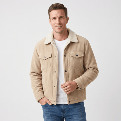 Corduroy Jacket with Sherpa Collar for Men - beige