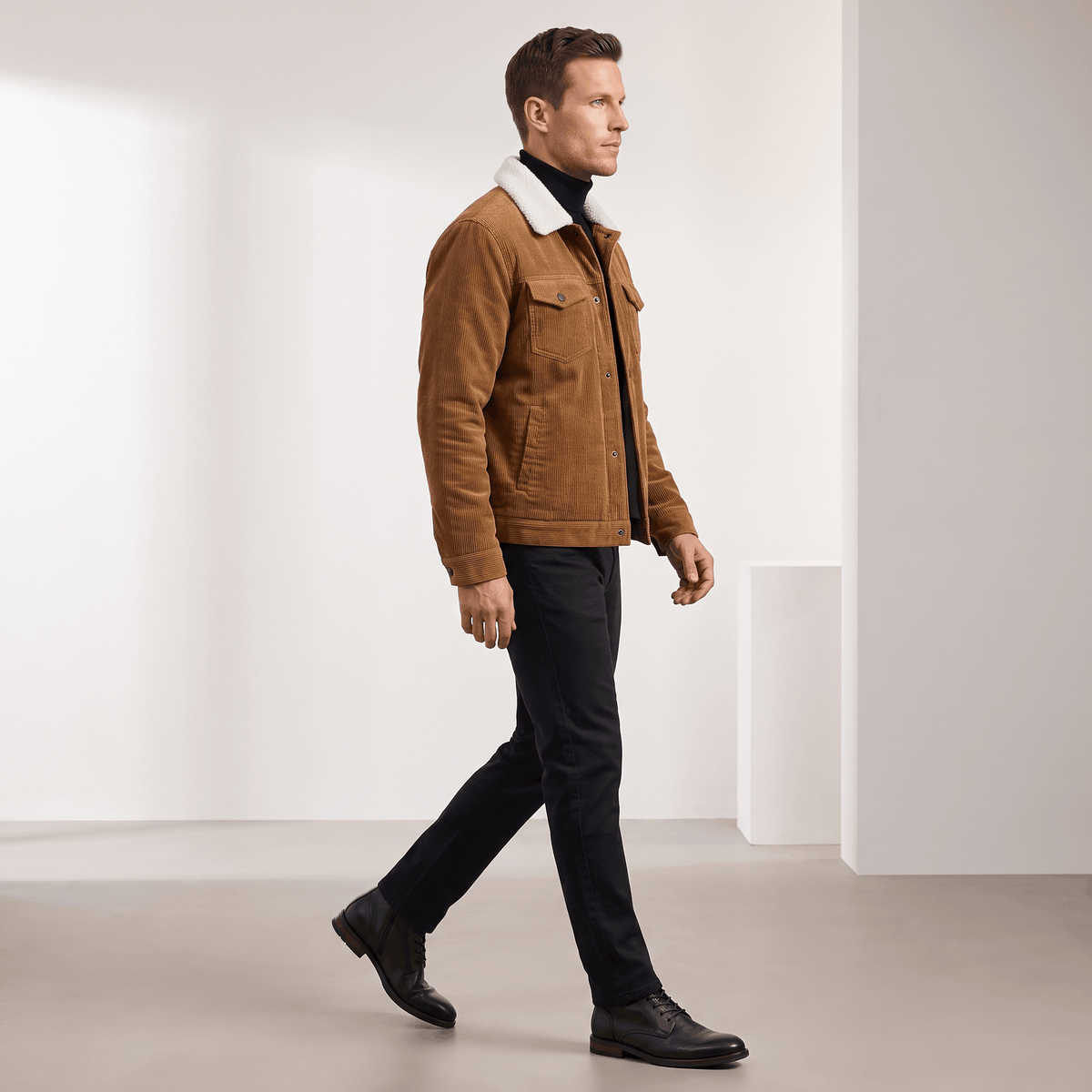 Corduroy Jacket with Sherpa Collar for Men