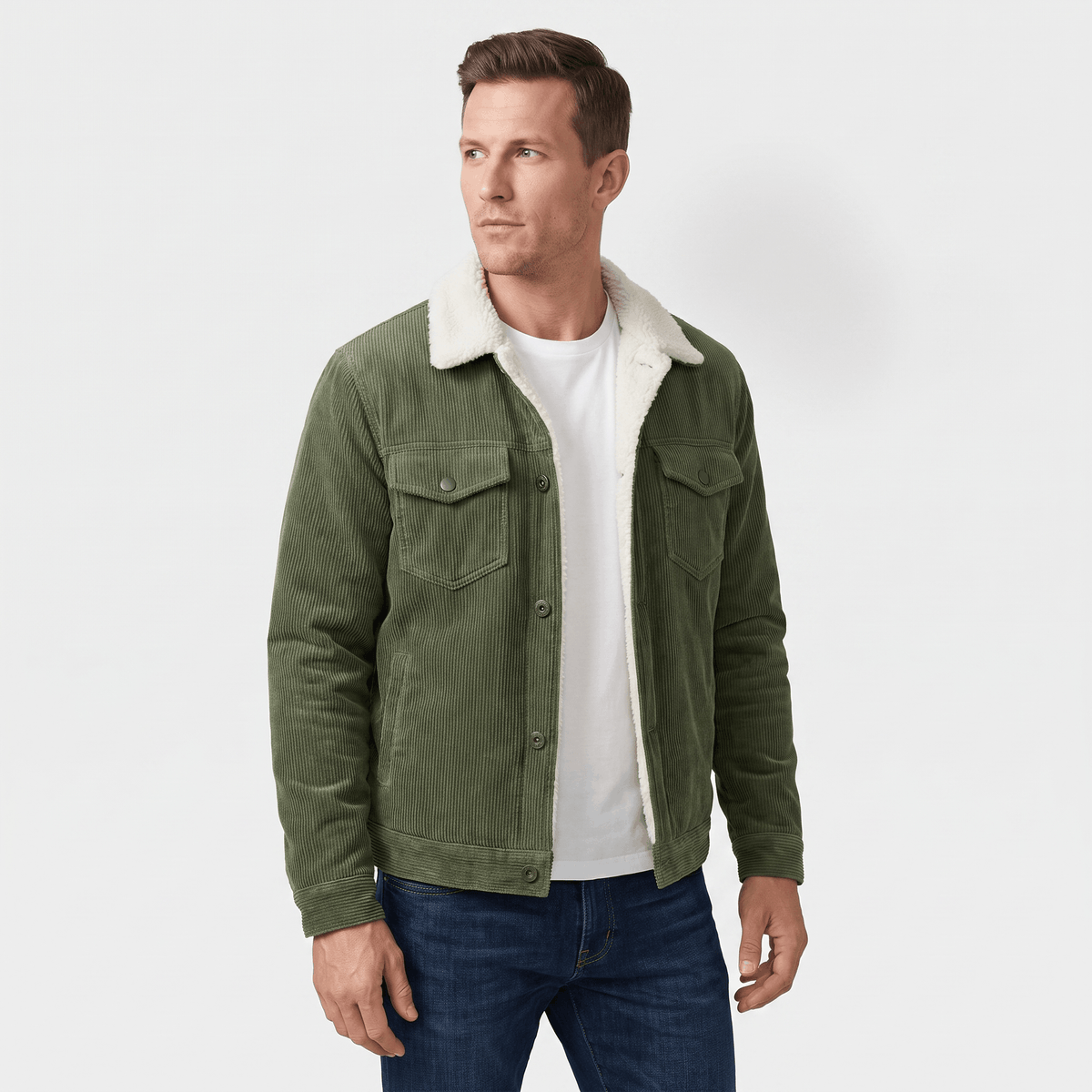 Corduroy Jacket with Sherpa Collar for Men - green